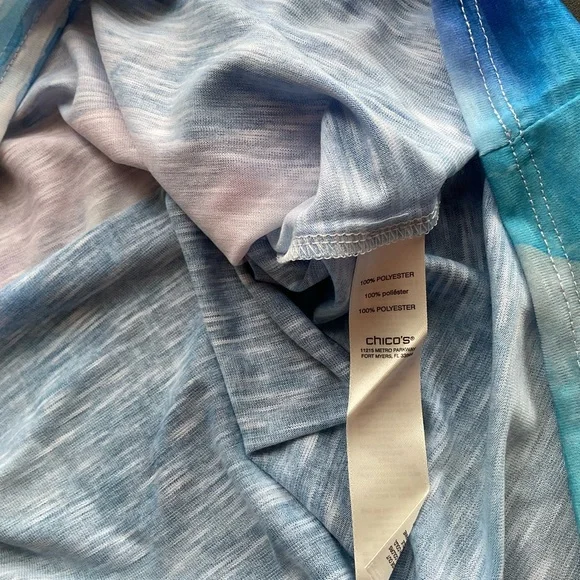 Chico’s Santorini High/Low V-neck Short Sleeve Watercolor Top - Size 3 (US 16) - Picture 5 of 9